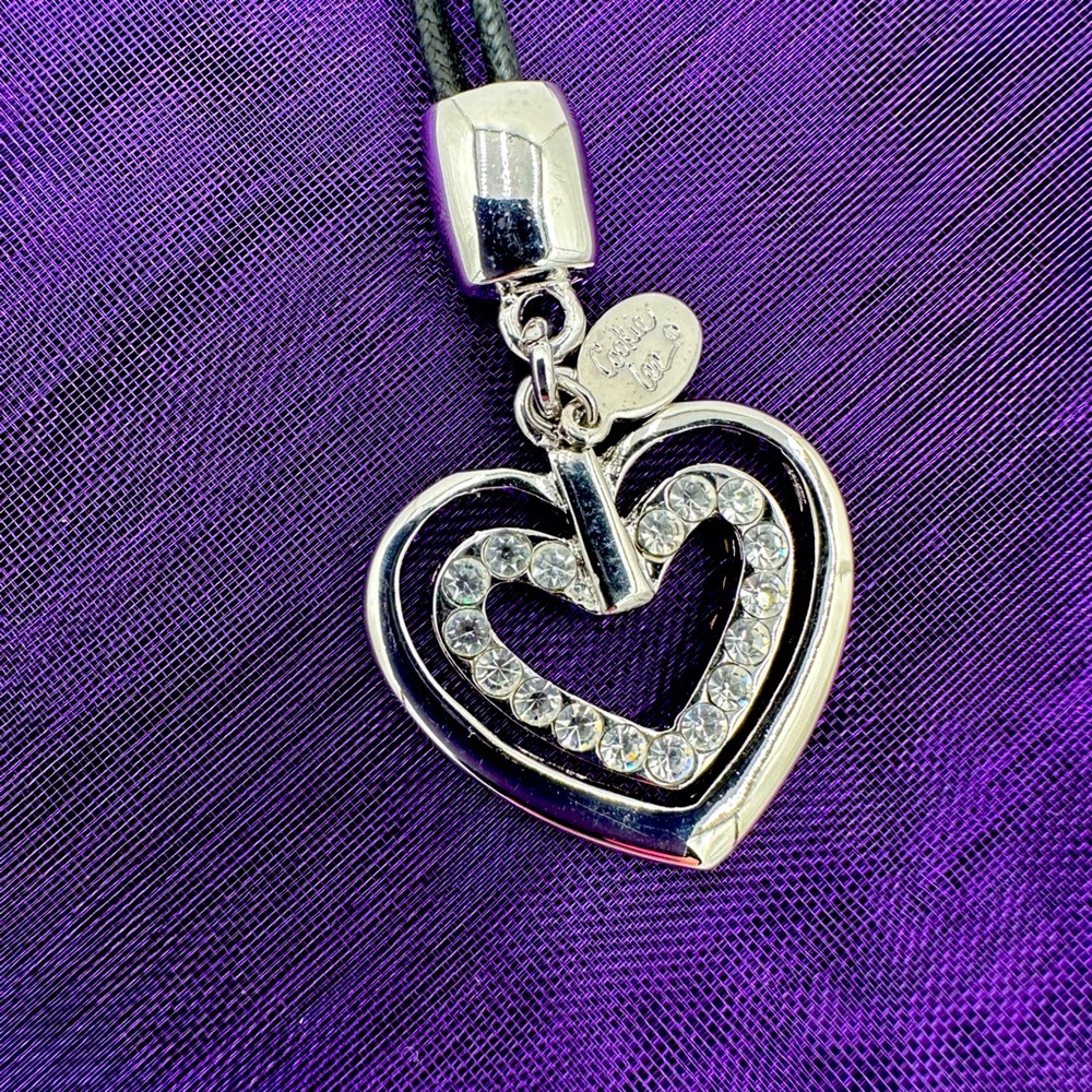 Cookie Lee Silver Double Heart Crystal Bag Charm